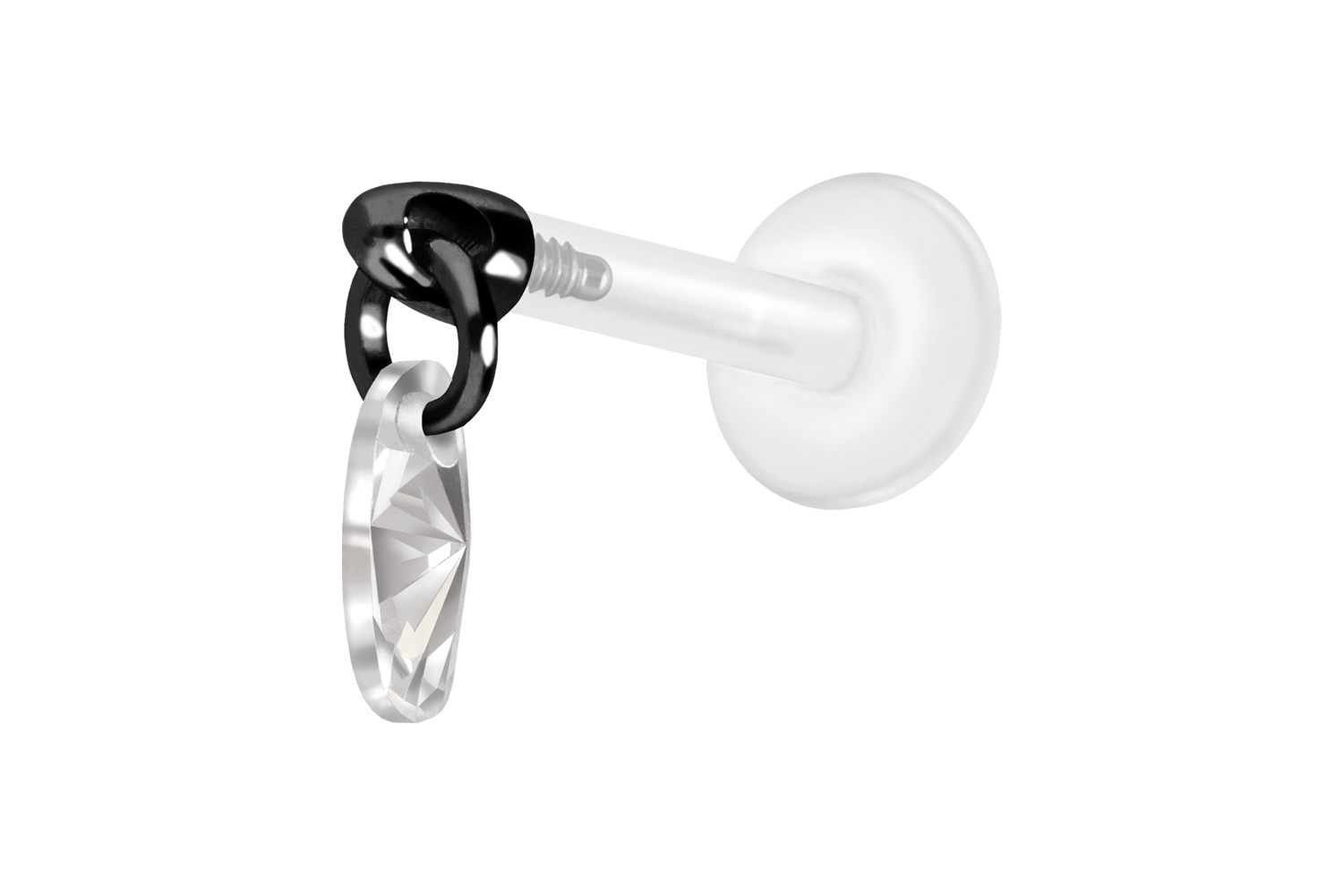 PTFE Labret Piercing mit Innengewinde + Titan-Aufsatz KRISTALLOVAL